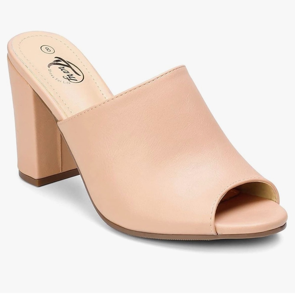 Peep Toe Chunky Heel Mules